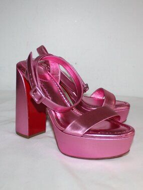Christian Louboutin Socialite Platform Chunk Heel Sandals Ankle Strap Pink 38.5